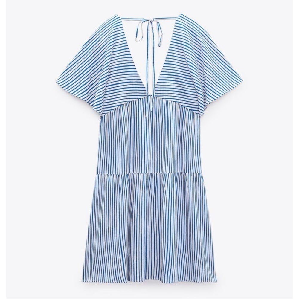 Zara blue striped short sleeve mini dress - Picture 2 of 8